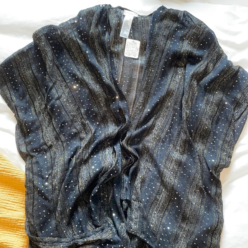 Free People Black with Gold Sequin Kimono